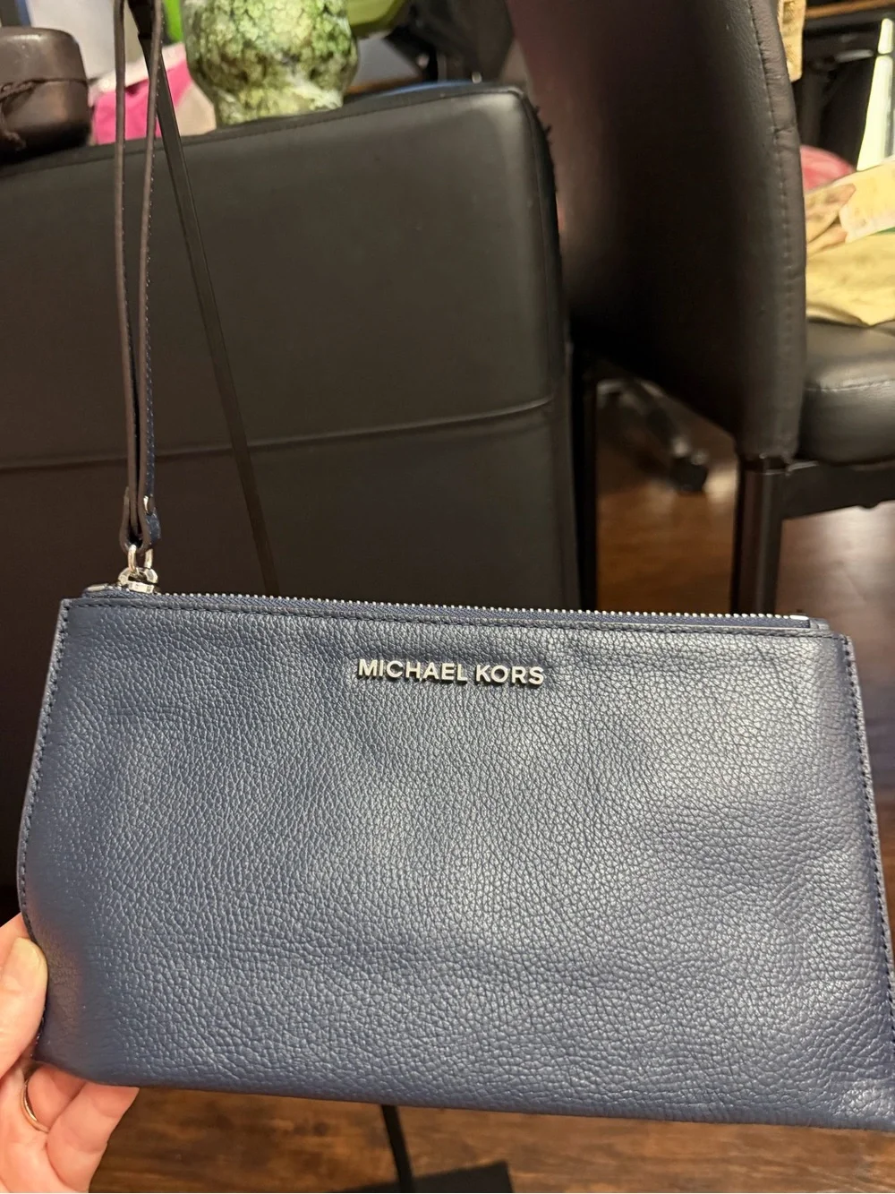 Michael Kors Navy and Beige Leather Wristlet